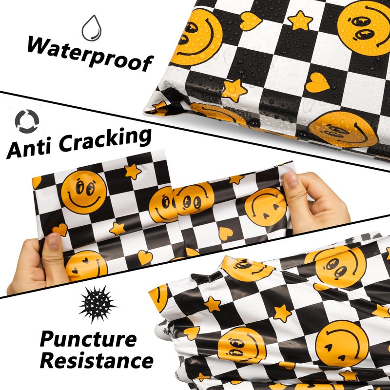 Vapulcio Poly Mailers 6x9 Inch 100 Pcs - Smiles Checkerboard Printed Shipping Bags, 2.4mil Thickness, Waterproof and Tear Resistant Mailing Envelopes, Self-Sealing Packaging Bags for Small Business - Image 4